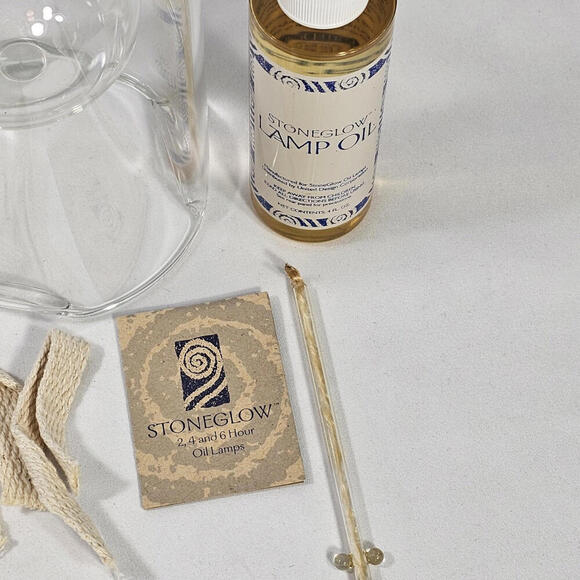 Vintage 1996 Stoneglow 11.5" Clear Glass Oil Lamp Kit Flame Illumination - Picture 3 of 11